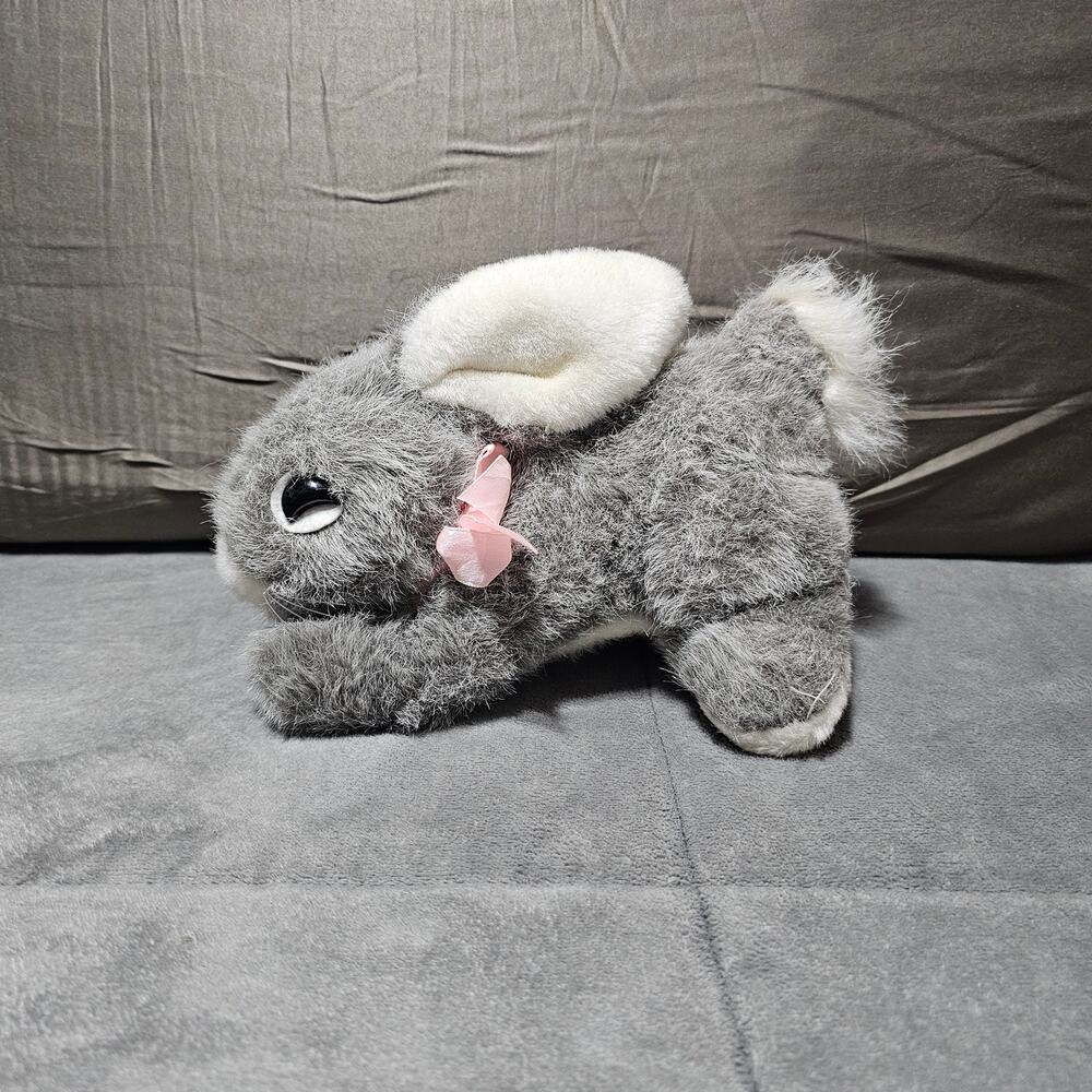 Wal Mart Walmart Gray White Bunny Rabbit Plush Smiling Eyes Pink Bow Easter